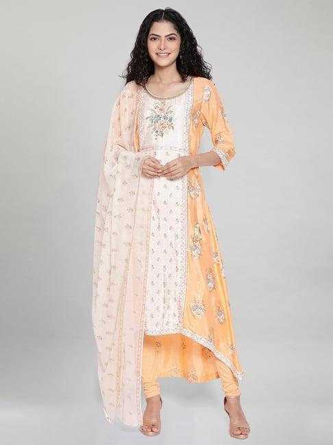 aurelia peach floral kurta & tight with dupatta