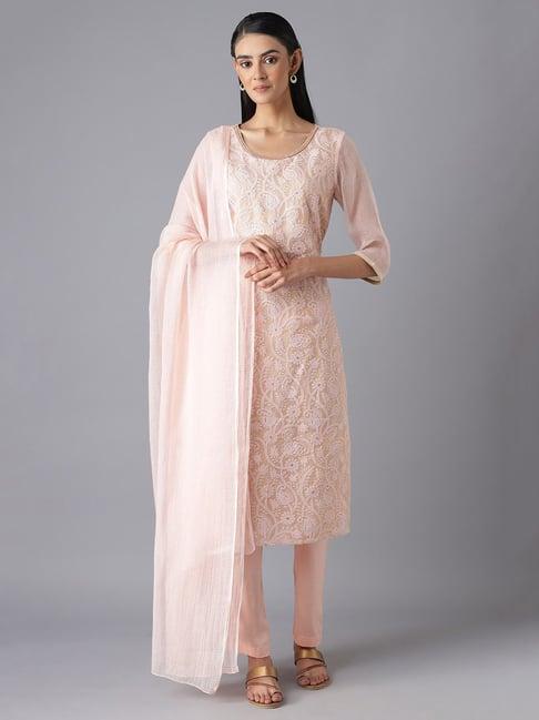 aurelia peach kurta with pant & dupatta