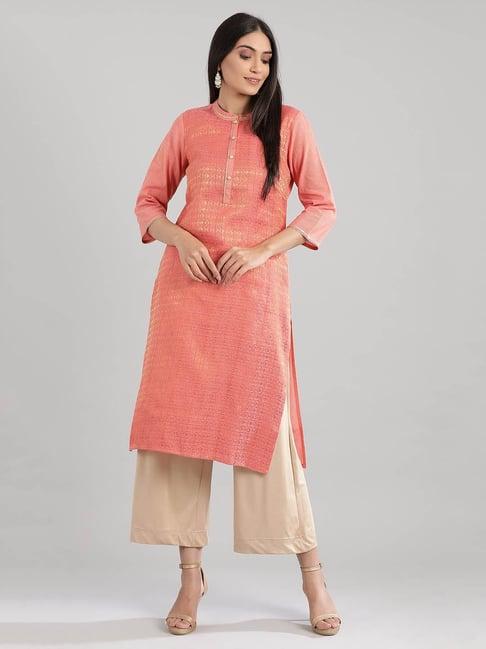 aurelia peach straight kurta