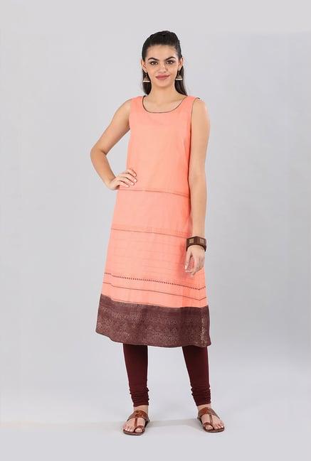 aurelia peach striped kurta