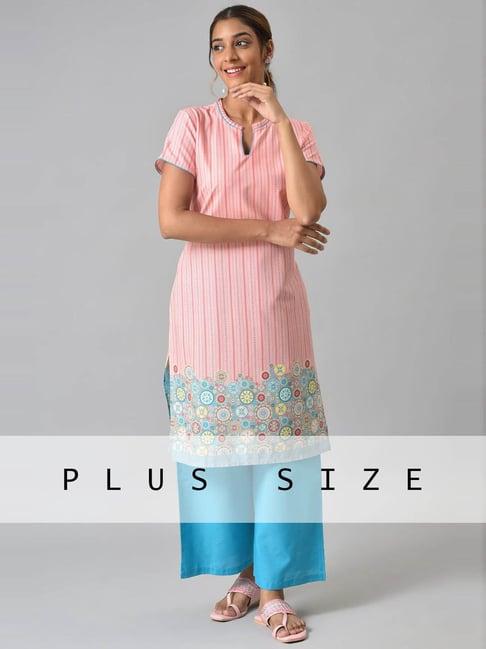 aurelia pink & blue printed kurta palazzo set