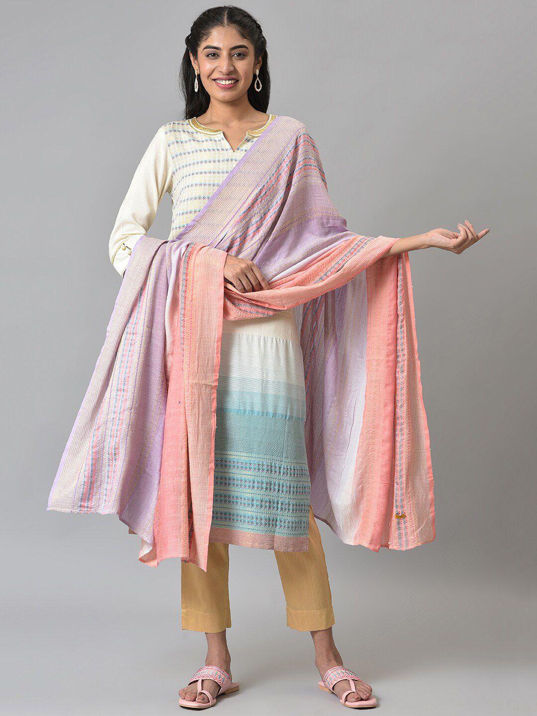 aurelia pink & blue printed viscose rayon dupatta