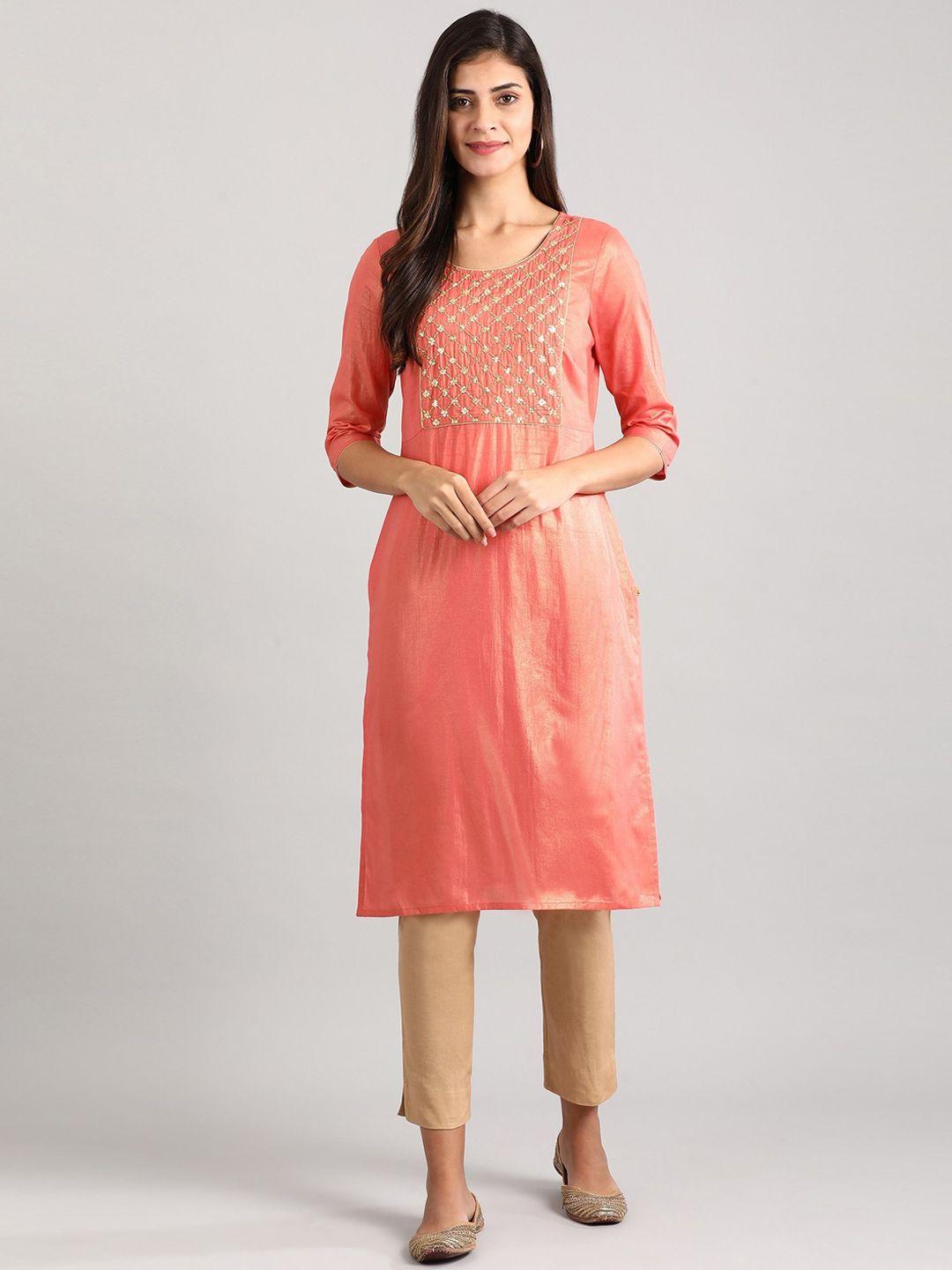 aurelia pink & gold geometric yoke design sequins kurta