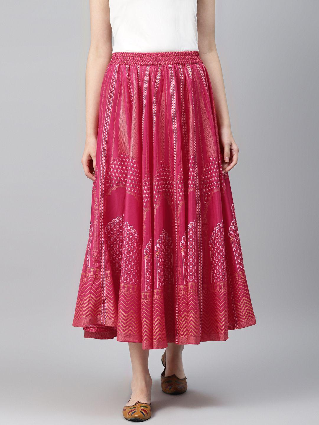 aurelia pink & white printed flared skirt
