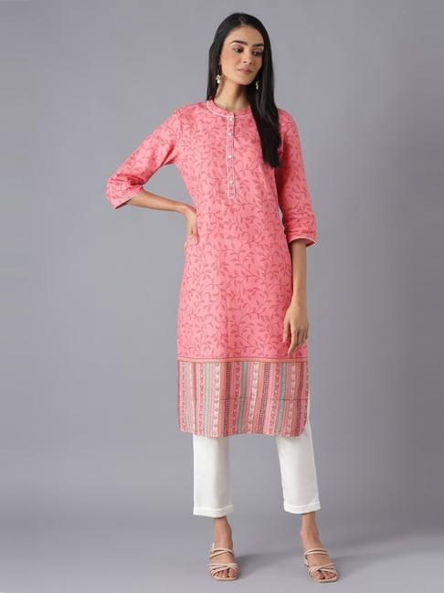 aurelia pink & white printed kurta pant set