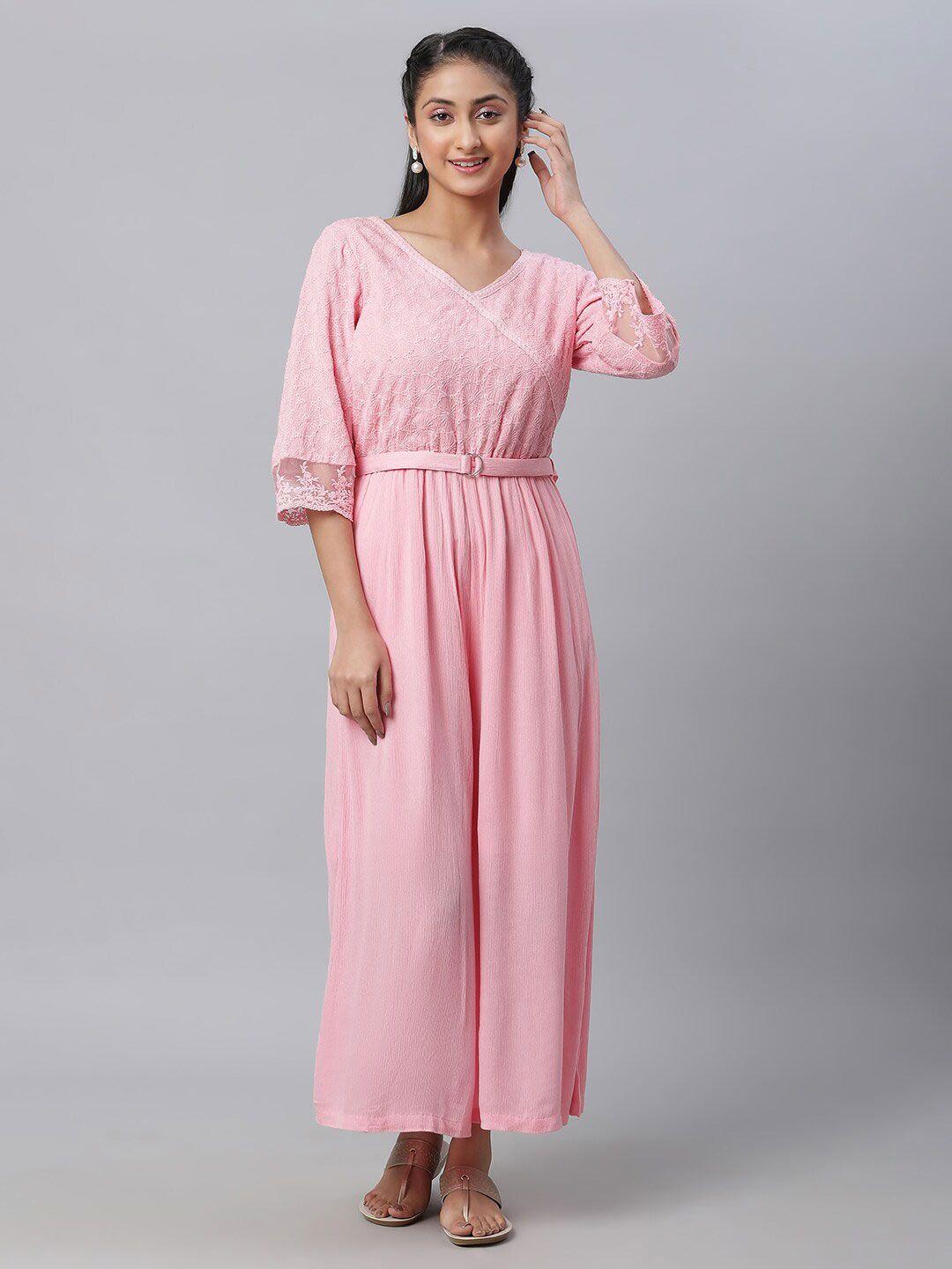 aurelia pink basic jumpsuit with embroidered