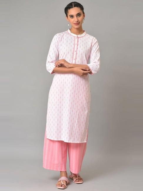 aurelia pink cotton embroidered straight kurta