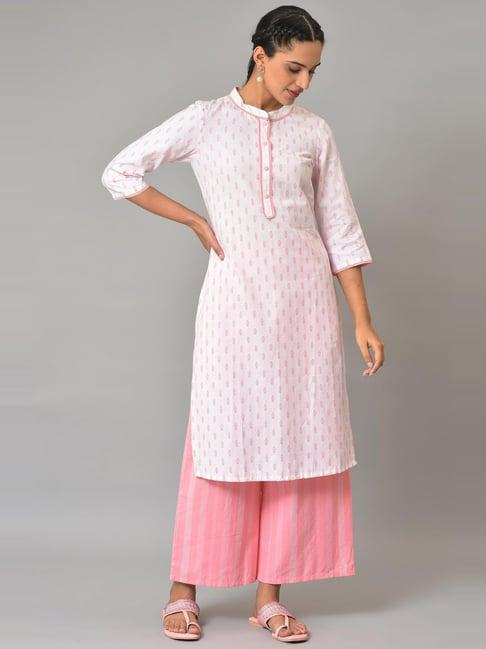 aurelia pink cotton embroidered straight kurta