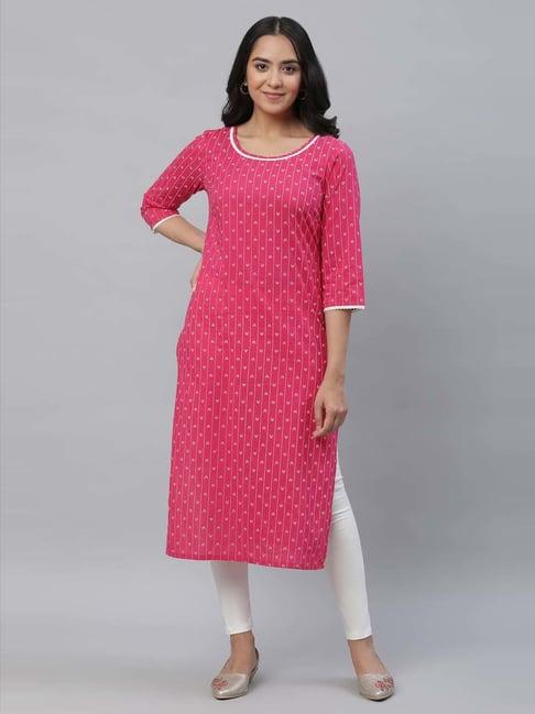 aurelia pink cotton printed straight kurta