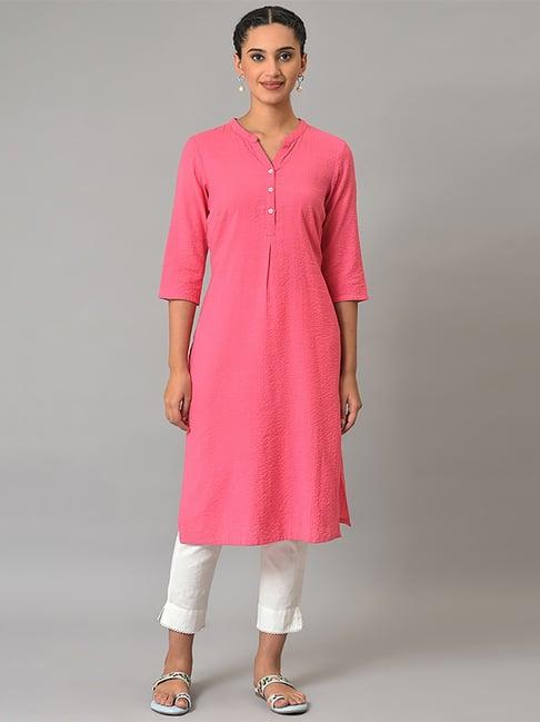 aurelia pink cotton straight kurta