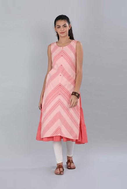 aurelia pink cotton striped a line kurta