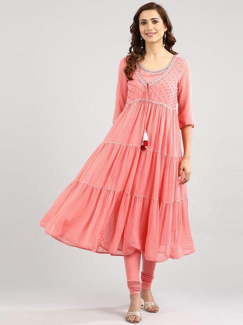 aurelia pink embellished kurta churidar set with gilet