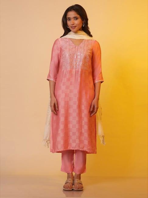 aurelia pink embroidered kurta with pant & dupatta