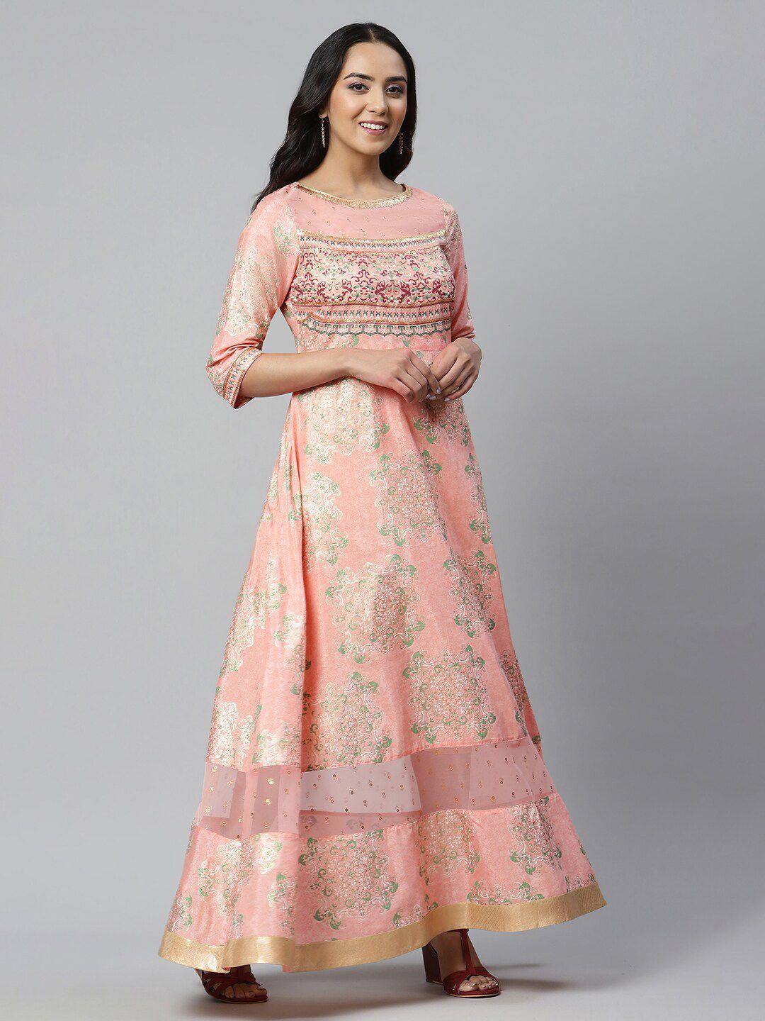 aurelia pink ethnic motifs satin maxi dress