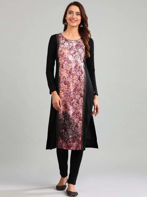 aurelia pink floral print straight kurta