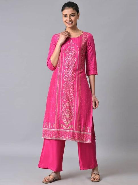 aurelia pink printed kurta palazzo set