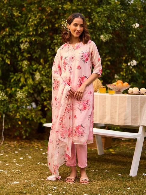 aurelia pink printed kurta pant set with dupatta