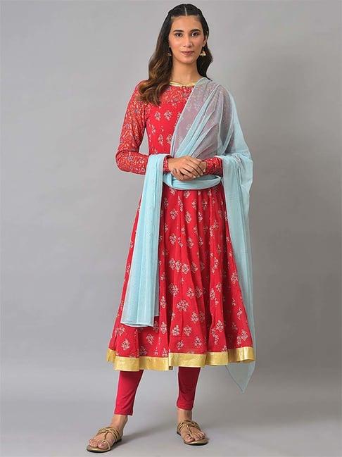 aurelia pink printed kurta pant set with dupatta