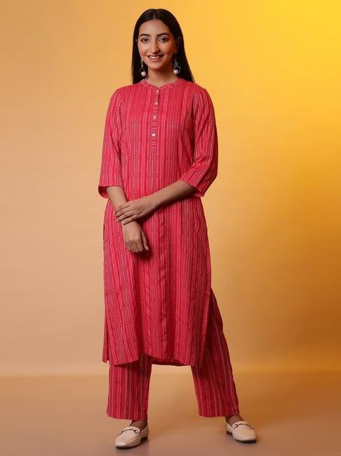 aurelia pink printed kurta pant set