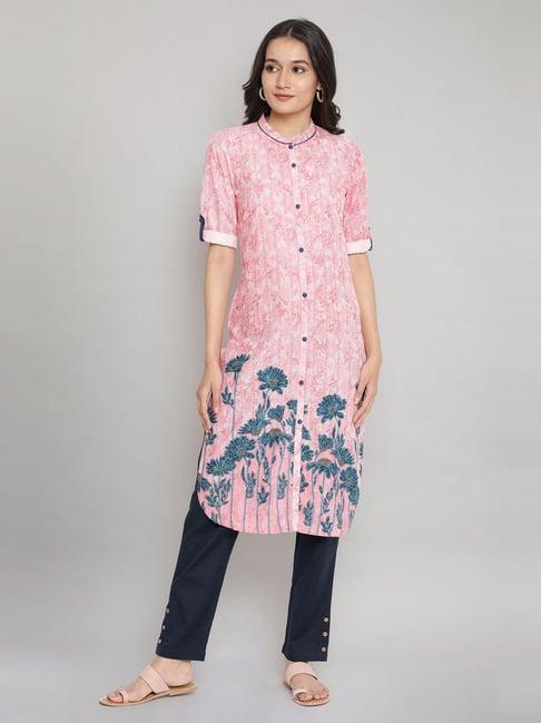 aurelia pink printed straight kurta