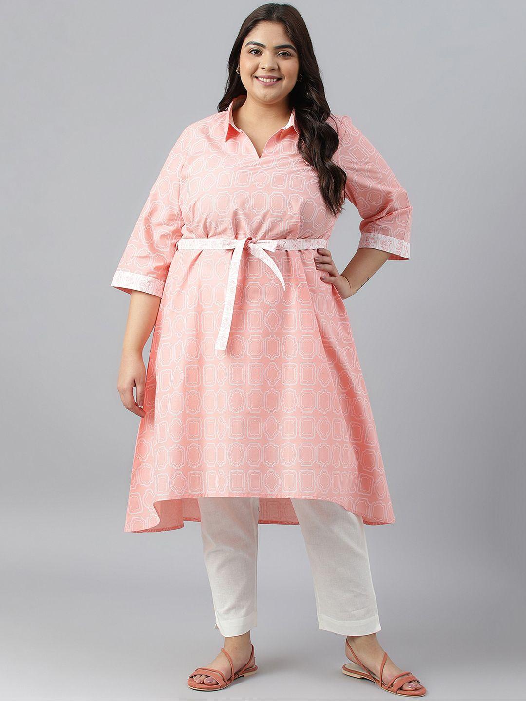 aurelia plus size shirt collar ethnic motifs printed pure cotton anarkali kurta