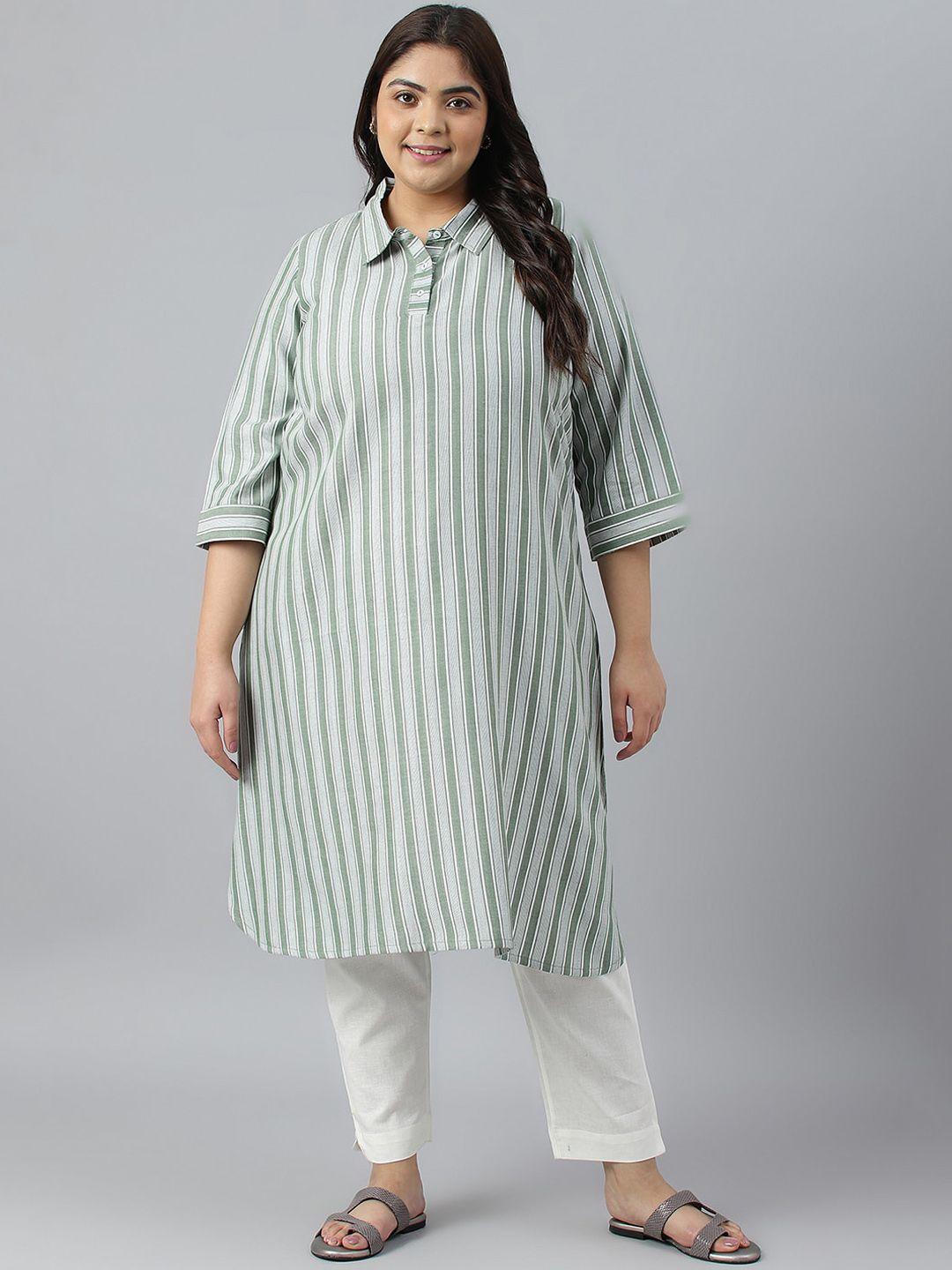 aurelia plus size striped thread work kurta