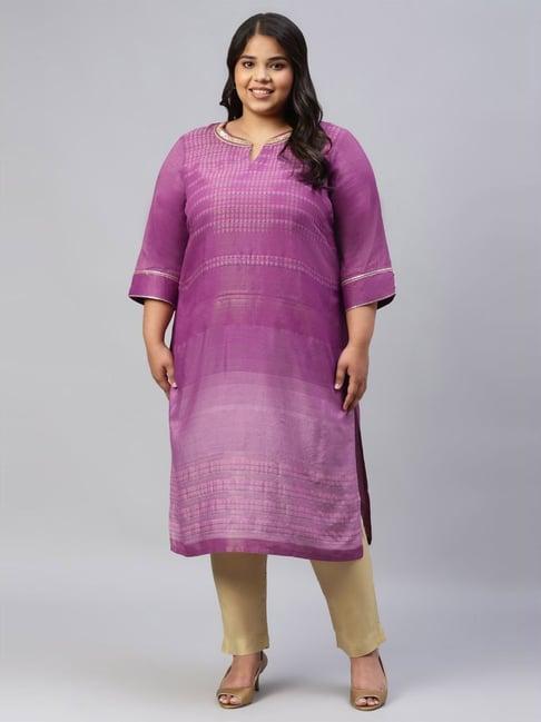 aurelia purple floral print straight kurta