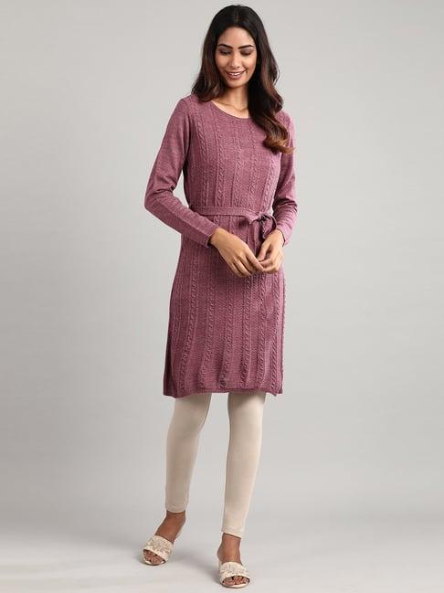 aurelia purple woven pattern a line kurti