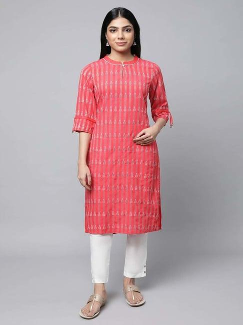 aurelia red & white embroidered kurta pant set