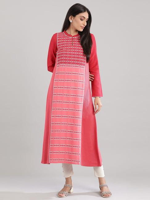 aurelia red cotton woven pattern a line kurta