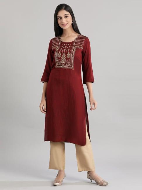 aurelia red embroidered straight kurta