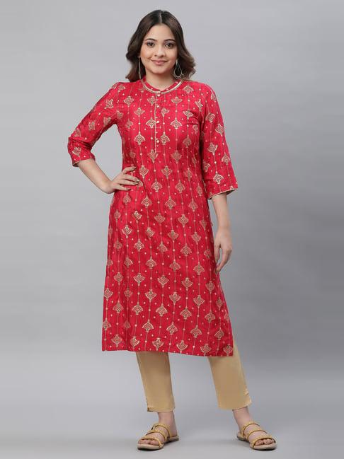 aurelia red printed straight kurta