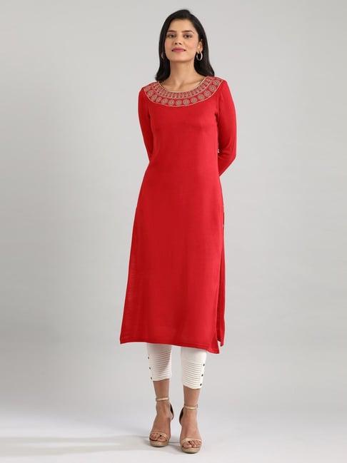 aurelia red straight kurta