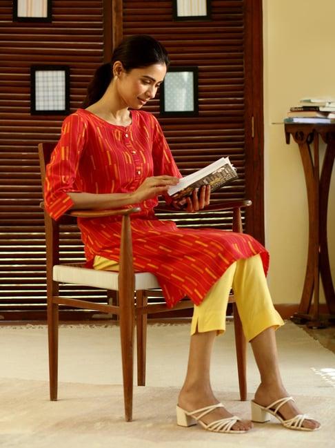 aurelia red straight kurta