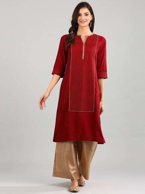 aurelia red zari work straight kurta