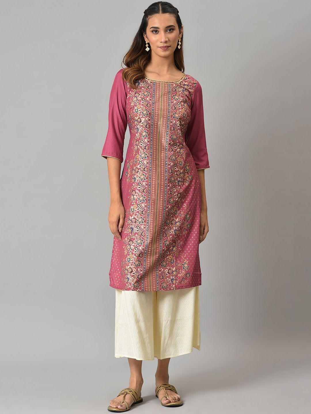 aurelia round neck floral printed straight fit kurta