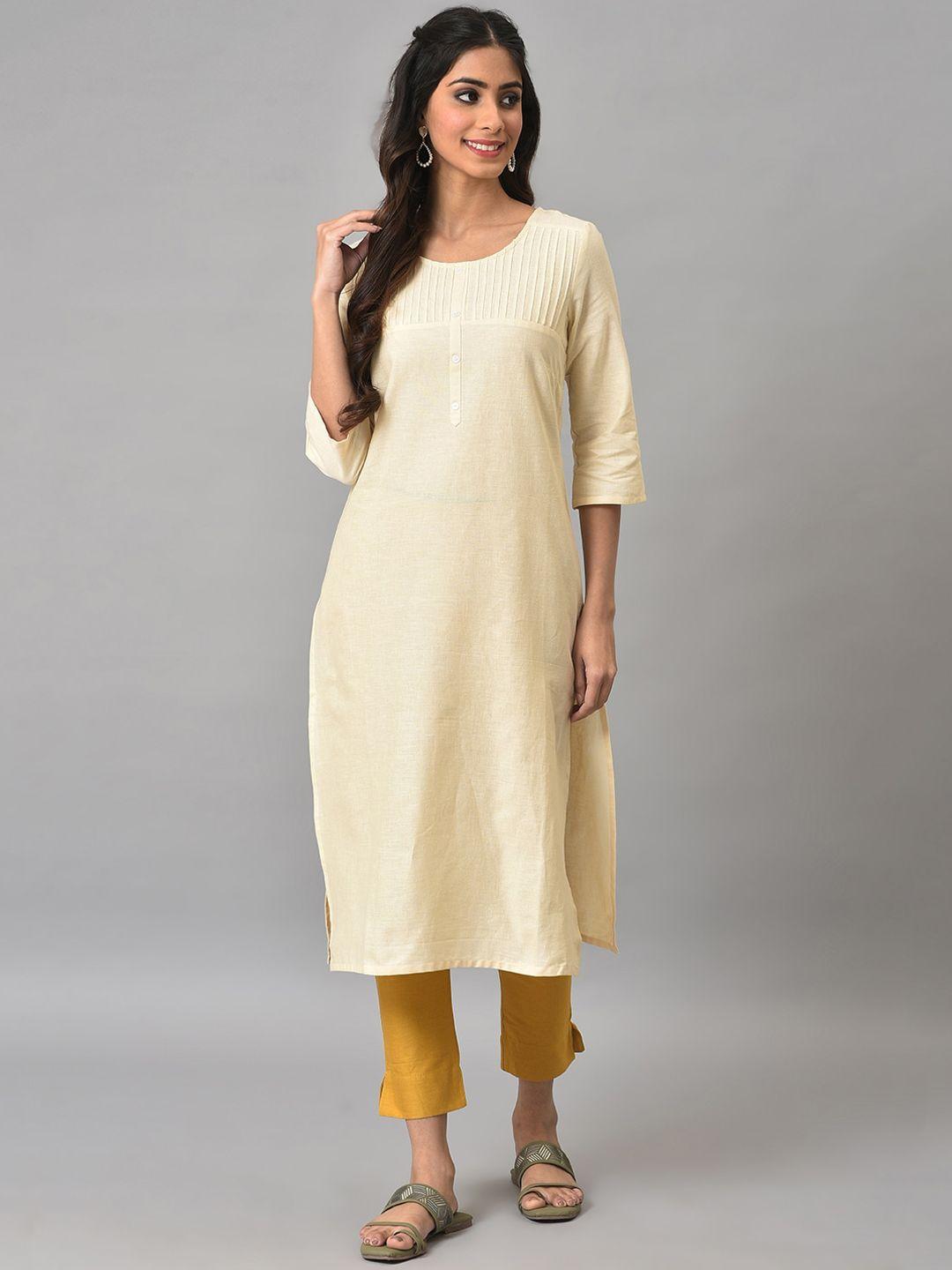 aurelia round neck three-quarter sleeves kurta