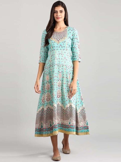 aurelia sea green printed a-line dress