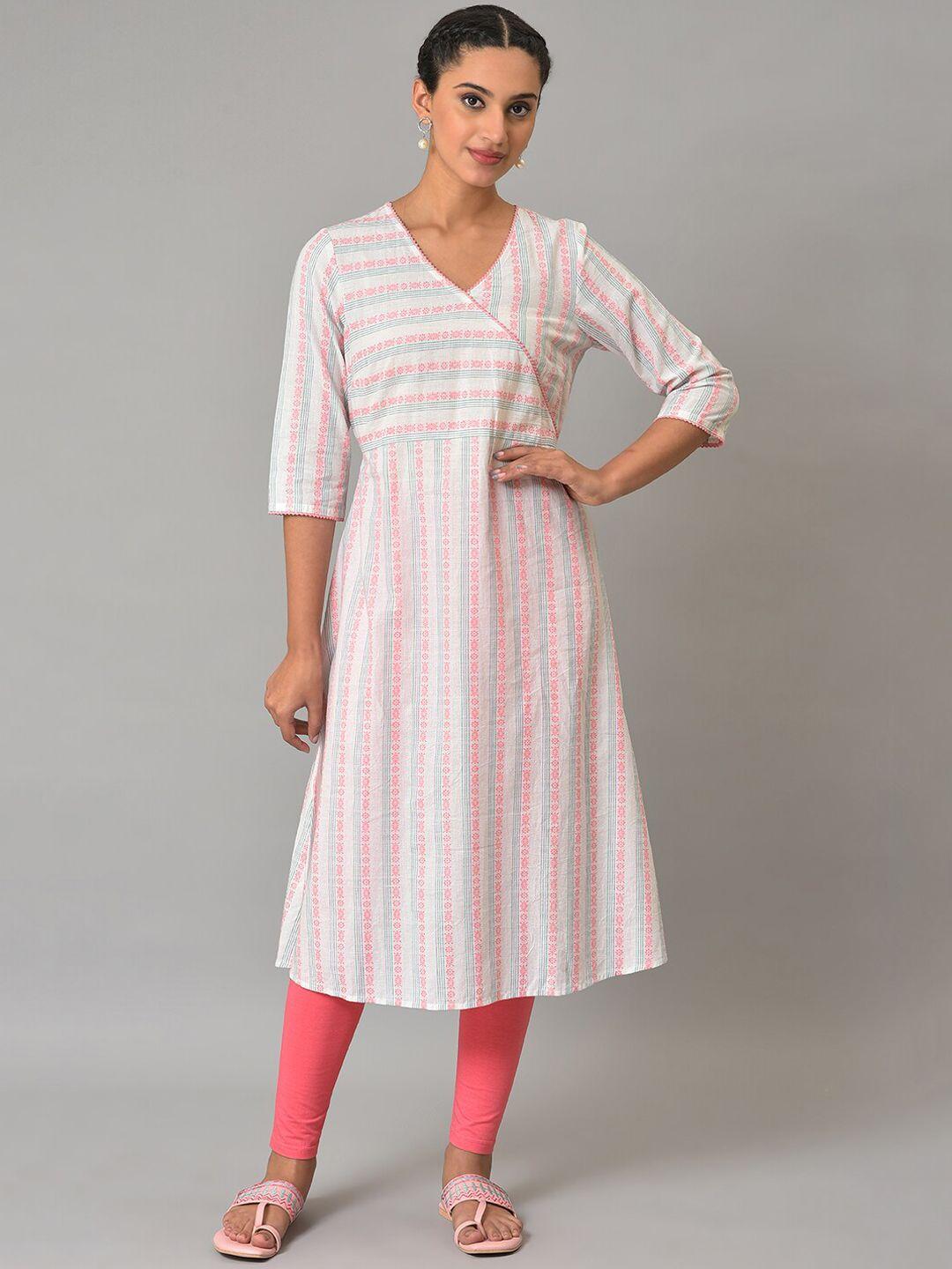 aurelia striped angrakha a-line pure cotton kurta with leggings