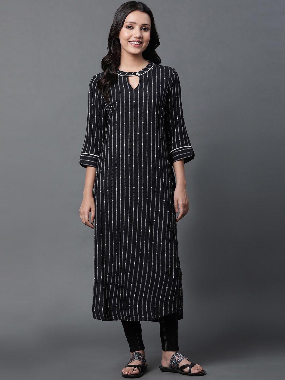 aurelia striped keyhole neck straight kurta with trousers