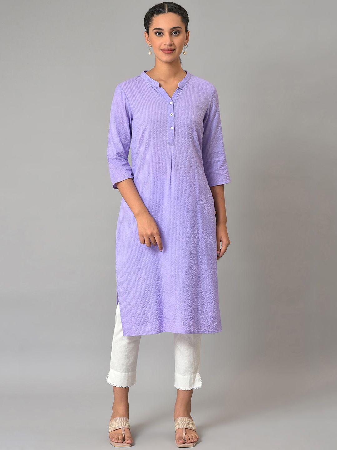 aurelia striped mandarin collar three-quarter sleeves kurta