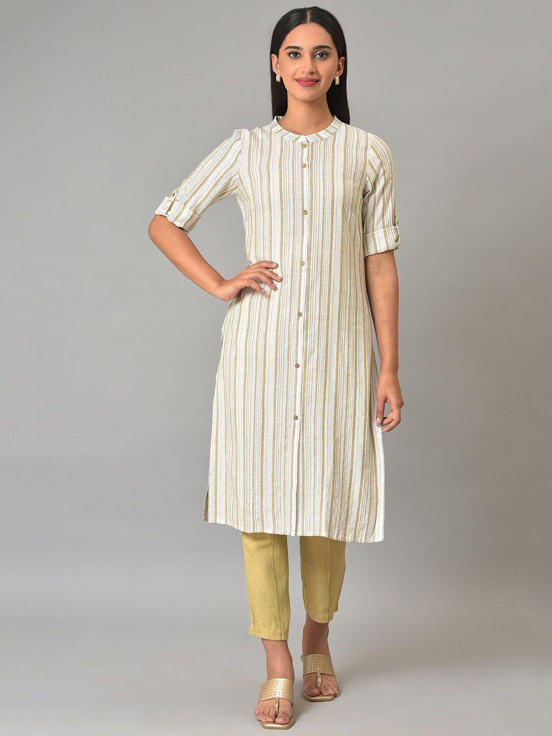 aurelia striped roll-up sleeves pure cotton kurta with trousers