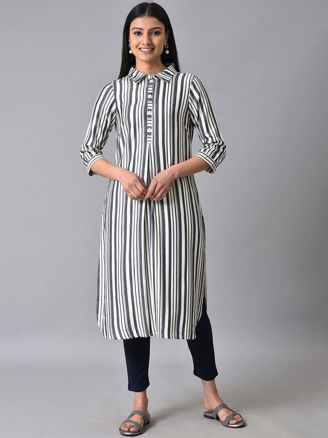 aurelia striped shirt collar kurta