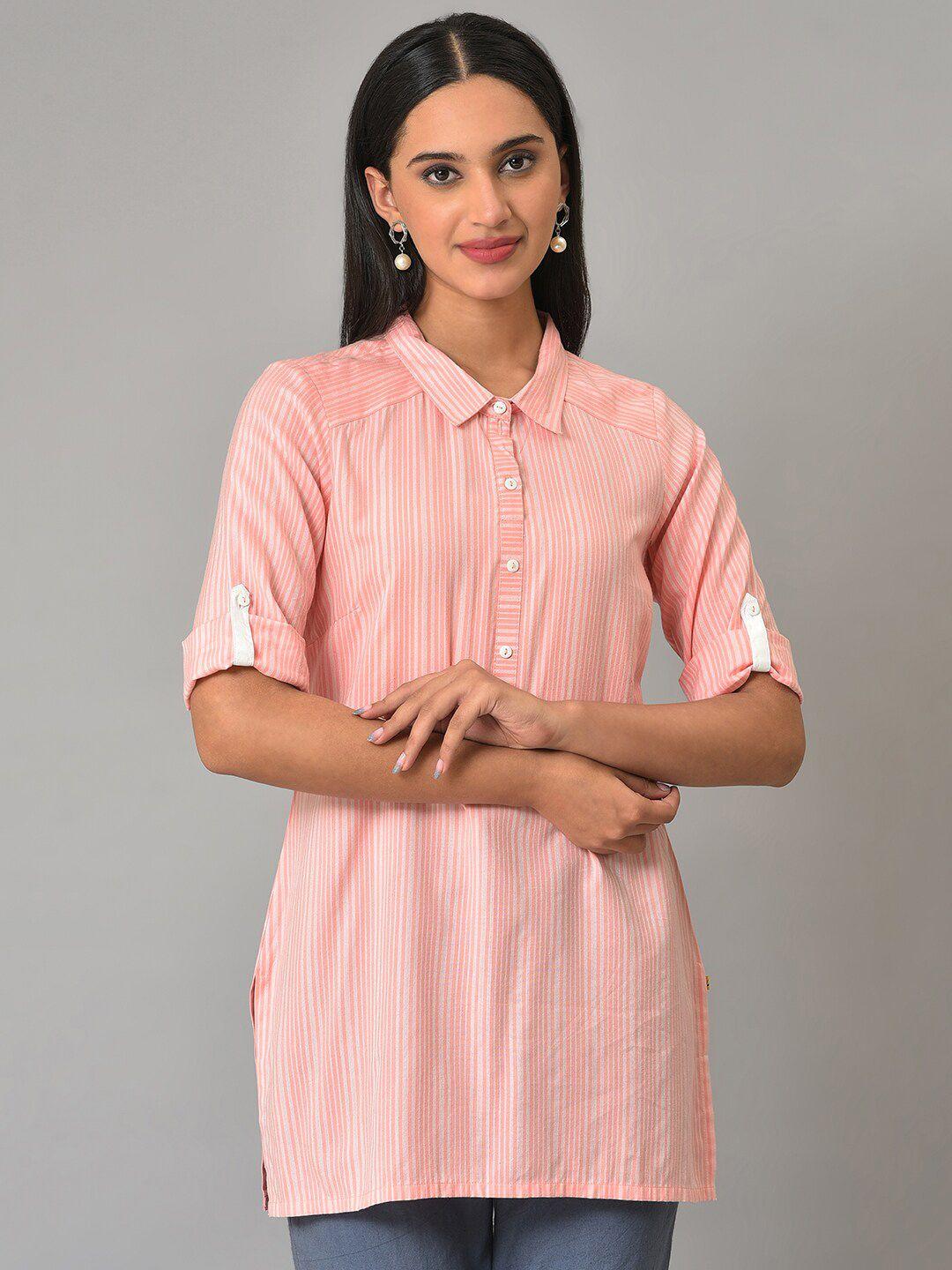 aurelia striped shirt collar roll up sleeves kurti