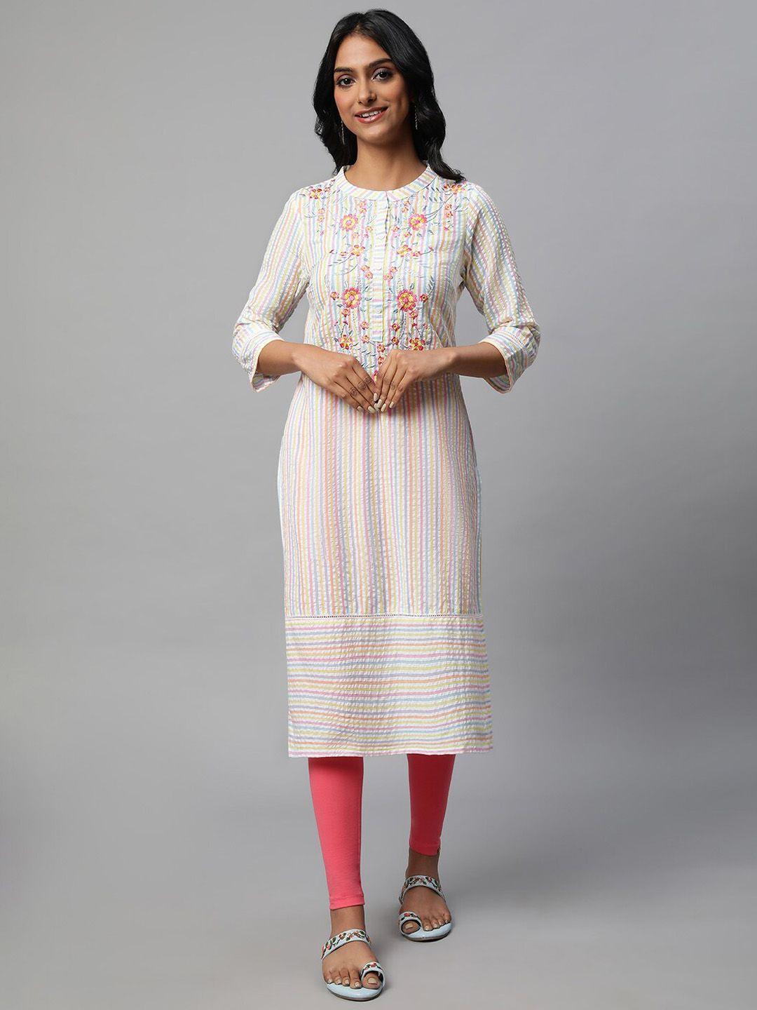 aurelia striped thread work pure cotton kurta with leggings