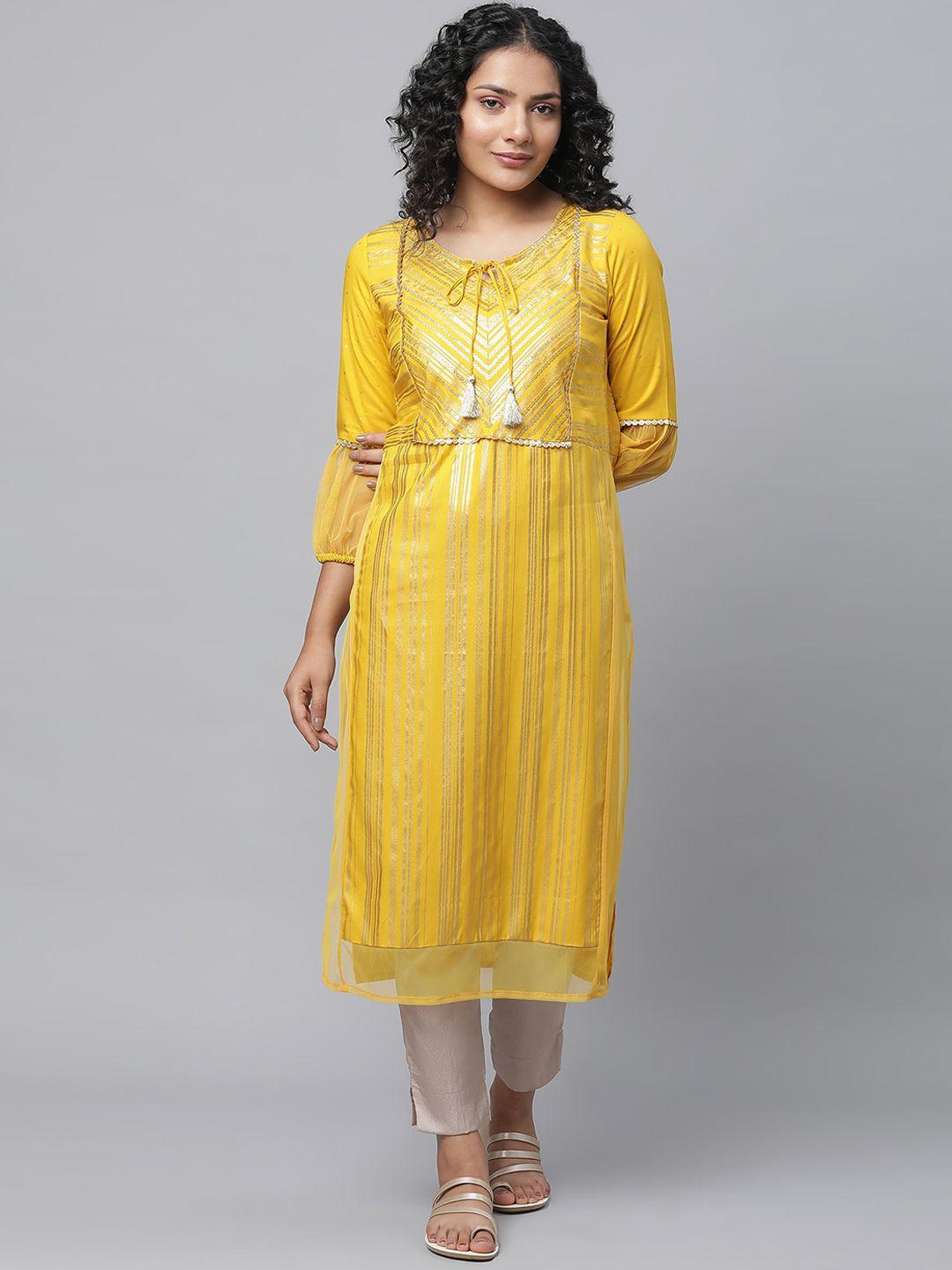 aurelia tie-up neck striped gotta patti straight kurta