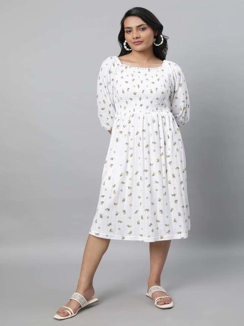 aurelia white cotton printed a-line dress
