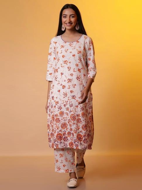 aurelia white cotton printed kurta palazzo set