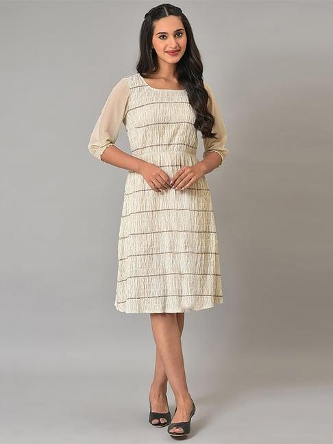 aurelia white cotton self pattern a-line dress