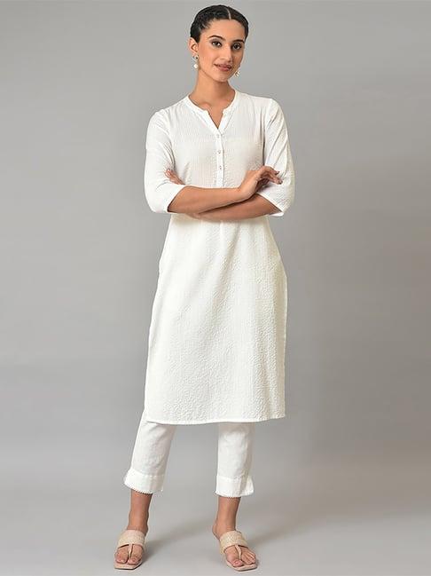 aurelia white cotton straight kurta